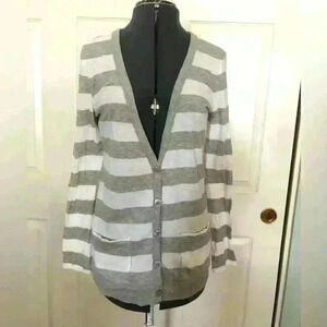 ARIZONA gray white striped light cotton cardigan with buttons women medium